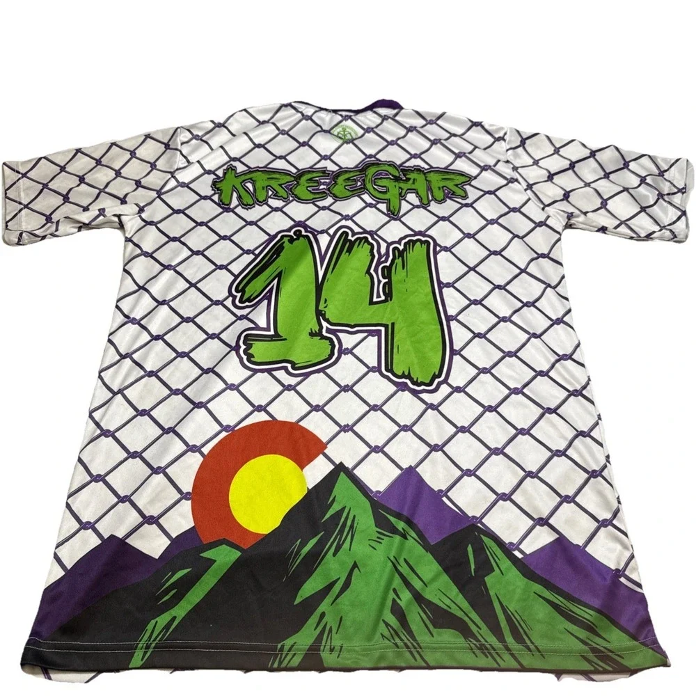 Rage Gorilla Kreeger 14 Colorado Mountain Jersey‎ Mens Medium Purple White Green